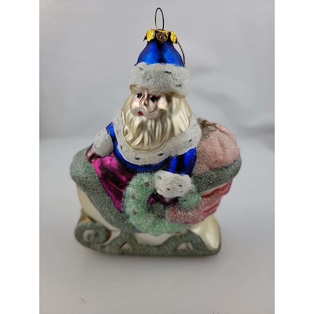 4.7" Tall Vintage Peschka Hand Blown Glass Santa Christmas Tree Ornament